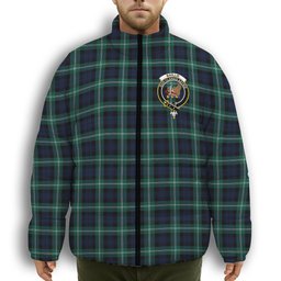 ScotsTee Shop Scottish Baillie of Polkemmet Modern Crest Tartan Collar Down Jacket Winter White Duck Down Plaid