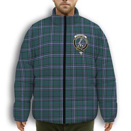 ScotsTee Shop Scottish Alexander of Menstry Hunting Modern Crest Tartan Collar Down Jacket Winter White Duck Down Plaid