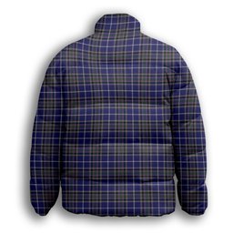 ScotsTee Shop Scottish Alexander of Menstry Crest Tartan Collar Down Jacket Winter White Duck Down Plaid
