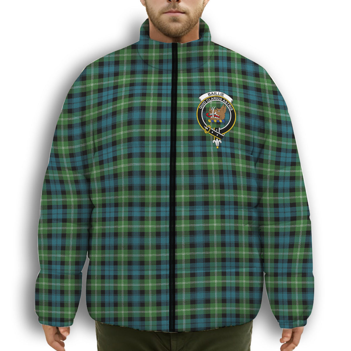 ScotsTee Shop Scottish Baillie of Polkemmet Ancient Crest Tartan Collar Down Jacket Winter White Duck Down Plaid