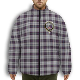 ScotsTee Shop Scottish Alexander of Menstry Dress Crest Tartan Collar Down Jacket Winter White Duck Down Plaid