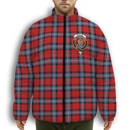 ScotsTee Shop Scottish Baillie of Polkemmet Red Modern Crest Tartan Collar Down Jacket Winter White Duck Down Plaid