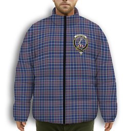 ScotsTee Shop Scottish Alexander of Menstry Modern Crest Tartan Collar Down Jacket Winter White Duck Down Plaid