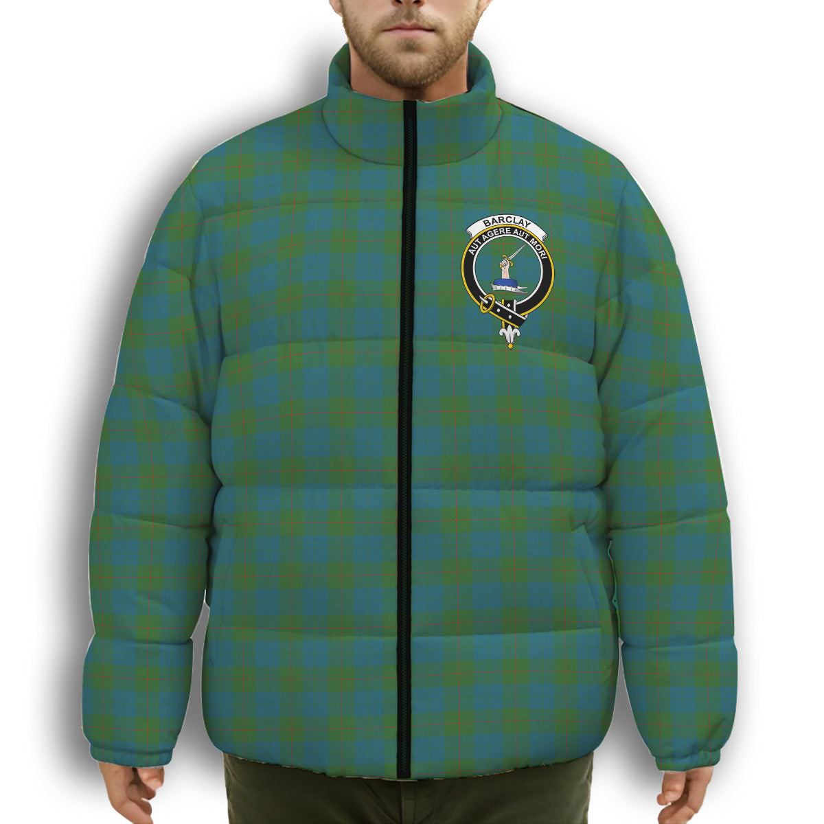 ScotsTee Shop Scottish Barclay Hunting Ancient Clan Crest Tartan Collar Down Jacket Winter White Duck Down Plaid