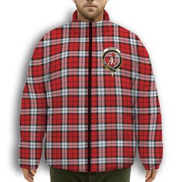 ScotsTee Shop Scottish Brodie Dress Modern Crest Tartan Collar Down Jacket Winter White Duck Down Plaid