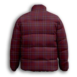 ScotsTee Shop Scottish Burnett of Leys Hunting Crest Tartan Collar Down Jacket Winter White Duck Down Plaid