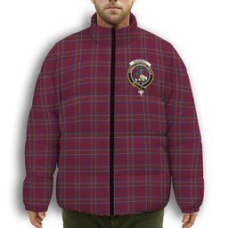 ScotsTee Shop Scottish Burnett of Leys Hunting Crest Tartan Collar Down Jacket Winter White Duck Down Plaid