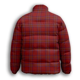 ScotsTee Shop Scottish Burnett of Leys Dress Crest Tartan Collar Down Jacket Winter White Duck Down Plaid