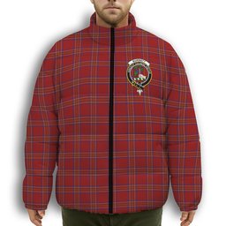 ScotsTee Shop Scottish Burnett of Leys Dress Crest Tartan Collar Down Jacket Winter White Duck Down Plaid