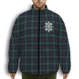 ScotsTee Shop Scottish Black Watch Coarse Kilt Modern Crest Tartan Collar Down Jacket Winter White Duck Down Plaid