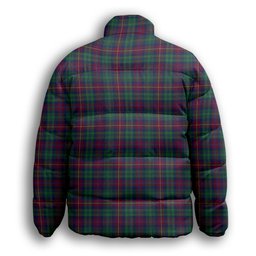 ScotsTee Shop Scottish Cairns of Finavon Modern Crest Tartan Collar Down Jacket Winter White Duck Down Plaid