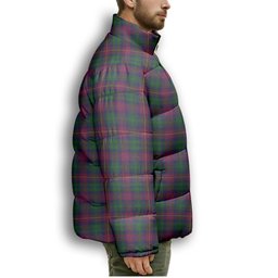 ScotsTee Shop Scottish Cairns of Finavon Crest Tartan Collar Down Jacket Winter White Duck Down Plaid