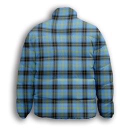 ScotsTee Shop Scottish Bell of the Borders Modern Crest Tartan Collar Down Jacket Winter White Duck Down Plaid