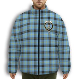 ScotsTee Shop Scottish Bell of the Borders Modern Crest Tartan Collar Down Jacket Winter White Duck Down Plaid