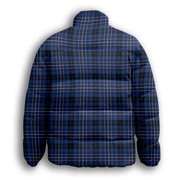 ScotsTee Shop Scottish Brodie Countryfare Modern Crest Tartan Collar Down Jacket Winter White Duck Down Plaid