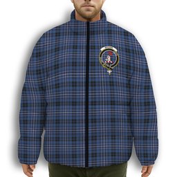 ScotsTee Shop Scottish Brodie Countryfare Modern Crest Tartan Collar Down Jacket Winter White Duck Down Plaid