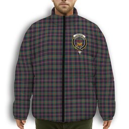 ScotsTee Shop Scottish Cameron Highlanders of Ottawa Crest Tartan Collar Down Jacket Winter White Duck Down Plaid