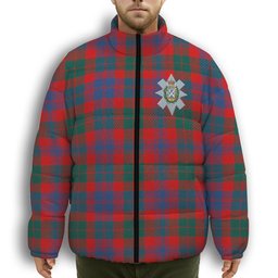 ScotsTee Shop Scottish Black Watch Pipe Band Modern Crest Tartan Collar Down Jacket Winter White Duck Down Plaid