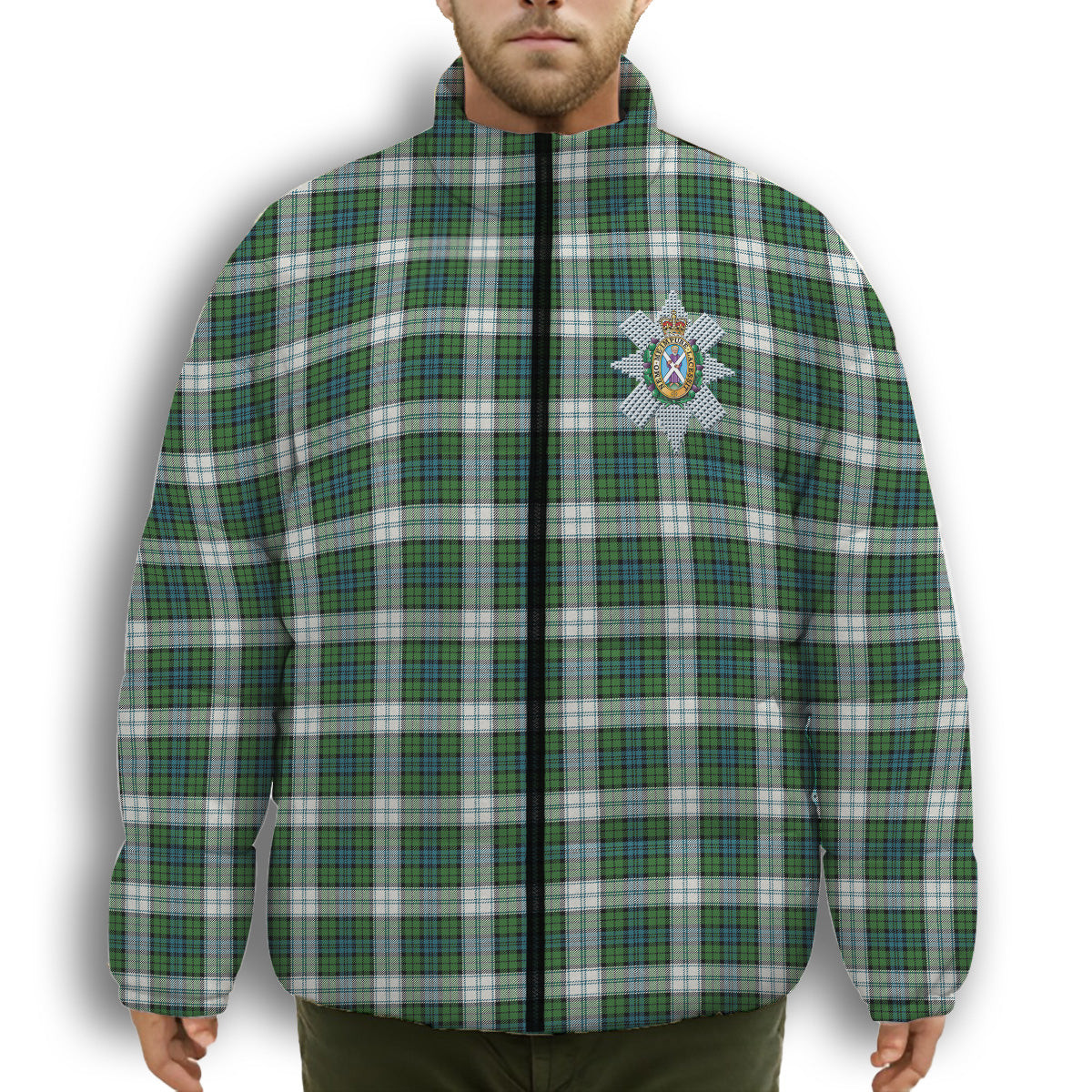 ScotsTee Shop Scottish Black Watch Dress Ancient Crest Tartan Collar Down Jacket Winter White Duck Down Plaid