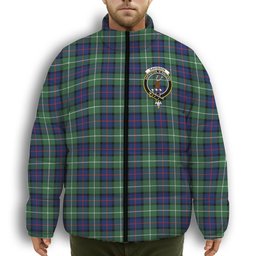 ScotsTee Shop Scottish Davidson of Tulloch Modern Crest Tartan Collar Down Jacket Winter White Duck Down Plaid