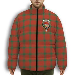 ScotsTee Shop Scottish Donald of the Isles Red Ancient Crest Tartan Collar Down Jacket Winter White Duck Down Plaid