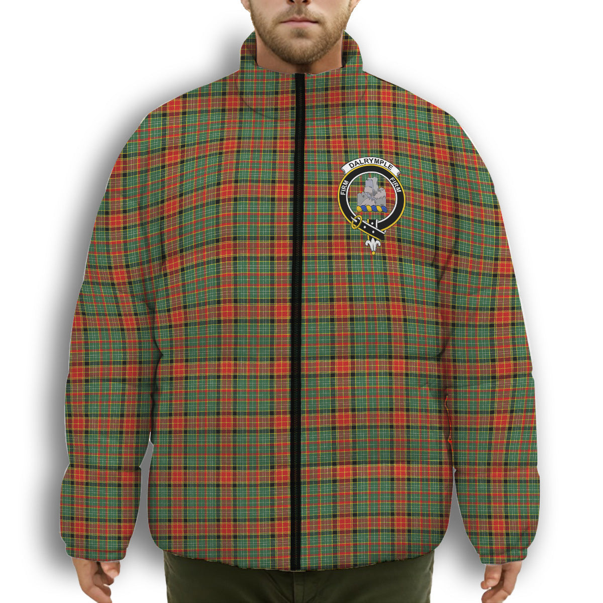 ScotsTee Shop Scottish Dalrymple of Castleton #2 Modern Crest Tartan Collar Down Jacket Winter White Duck Down Plaid