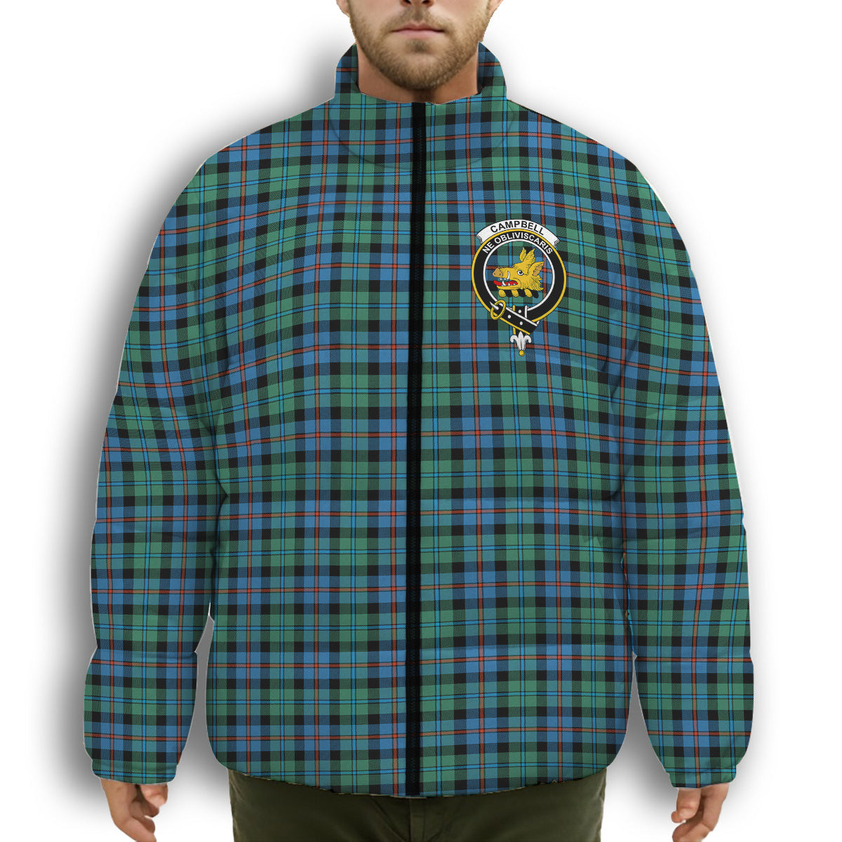 ScotsTee Shop Scottish Campbel of Cawdor Ancient Crest Tartan Collar Down Jacket Winter White Duck Down Plaid