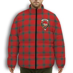 ScotsTee Shop Scottish Donald of the Isles Red Modern Crest Tartan Collar Down Jacket Winter White Duck Down Plaid
