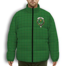 ScotsTee Shop Scottish Don (Tribe-of-Mar) Crest Tartan Collar Down Jacket Winter White Duck Down Plaid