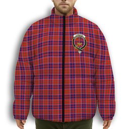 ScotsTee Shop Scottish Cameron of Lochiel Modern Crest Tartan Collar Down Jacket Winter White Duck Down Plaid