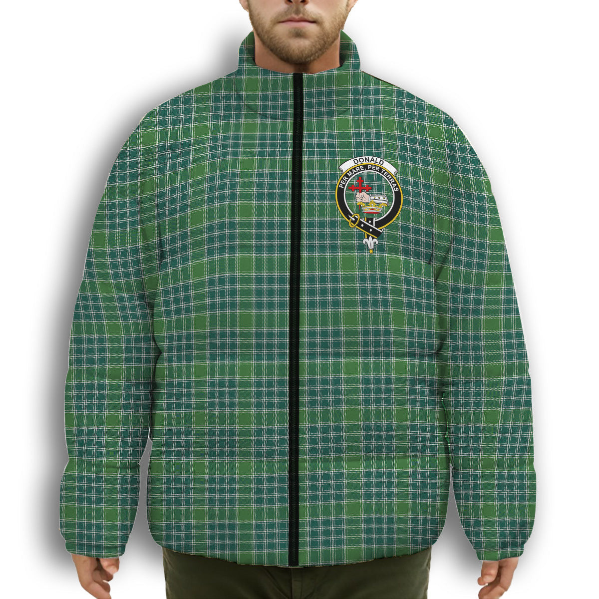 ScotsTee Shop Scottish Donald Lord of the Isles Hunting Ancient Crest Tartan Collar Down Jacket Winter White Duck Down Plaid