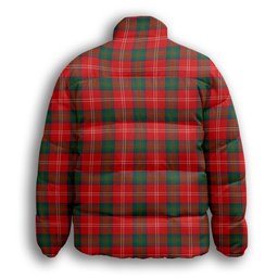 ScotsTee Shop Scottish Chisholm of Strathglass Modern Crest Tartan Collar Down Jacket Winter White Duck Down Plaid