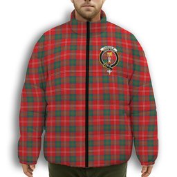 ScotsTee Shop Scottish Chisholm of Strathglass Modern Crest Tartan Collar Down Jacket Winter White Duck Down Plaid