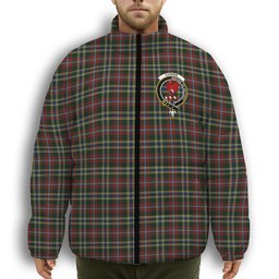 ScotsTee Shop Scottish Currie of Arran Crest Tartan Collar Down Jacket Winter White Duck Down Plaid