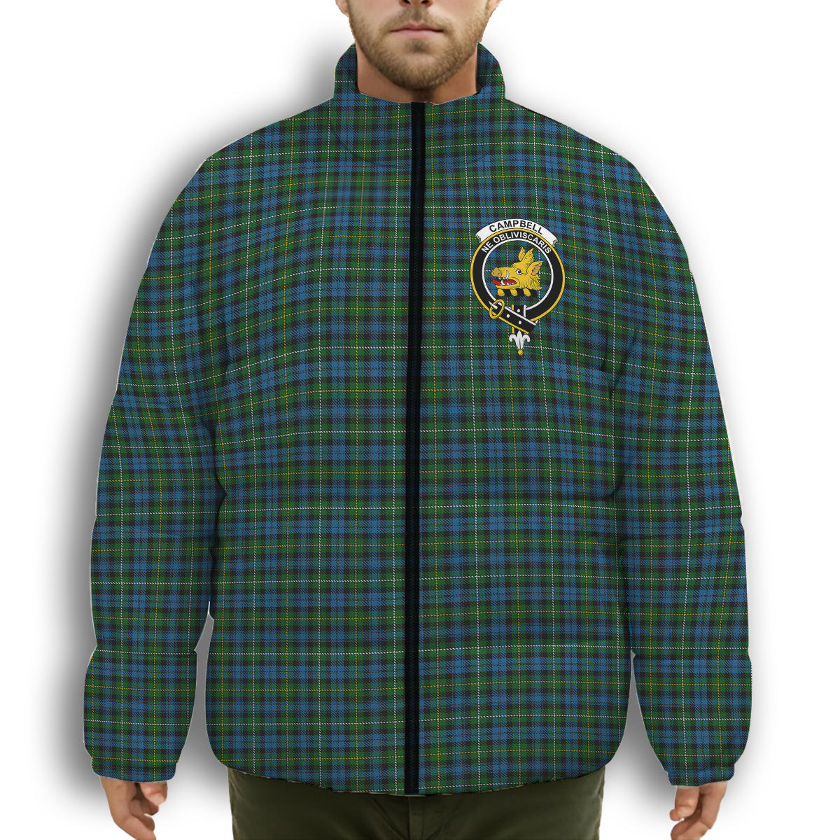 ScotsTee Shop Scottish Campbell of Argyll 02 Crest Tartan Collar Down Jacket Winter White Duck Down Plaid