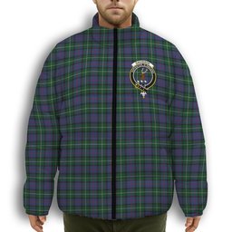 ScotsTee Shop Scottish Davidson of Tulloch 2 Crest Tartan Collar Down Jacket Winter White Duck Down Plaid