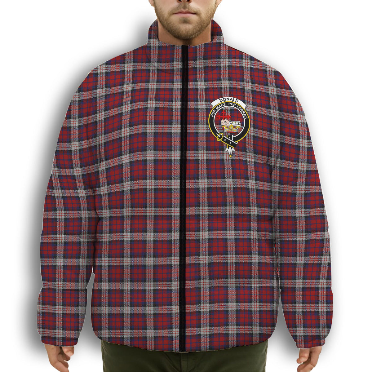 ScotsTee Shop Scottish Donald Dress Irish Crest Tartan Collar Down Jacket Winter White Duck Down Plaid