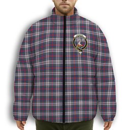 ScotsTee Shop Scottish Cooper Dress Dalgliesh 1 Crest Tartan Collar Down Jacket Winter White Duck Down Plaid
