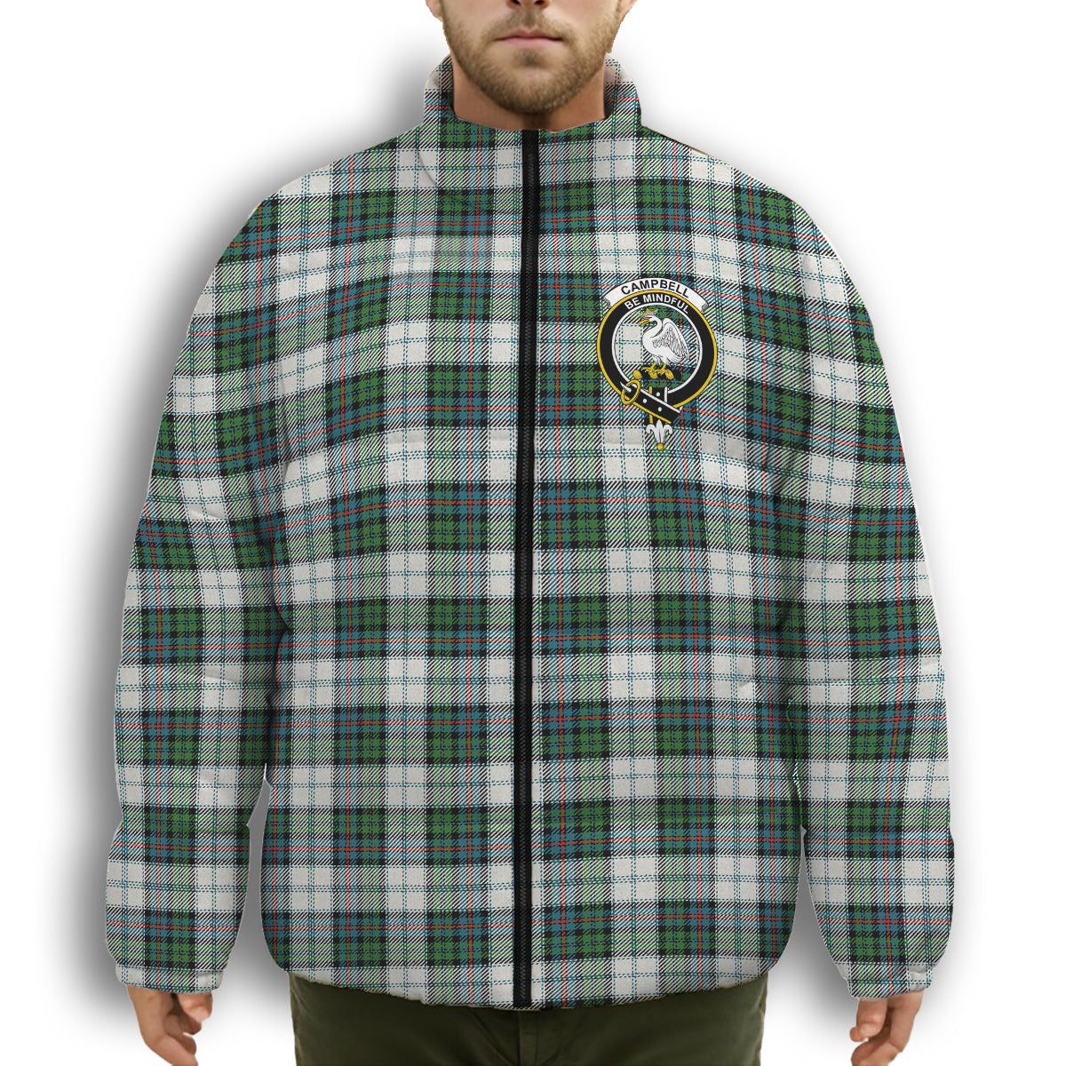 ScotsTee Shop Scottish Campbell of Cawdor Dress Ancient Crest Tartan Collar Down Jacket Winter White Duck Down Plaid