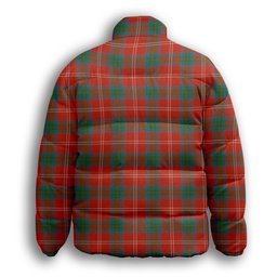 ScotsTee Shop Scottish Chisholm of Strathglass Ancient Crest Tartan Collar Down Jacket Winter White Duck Down Plaid