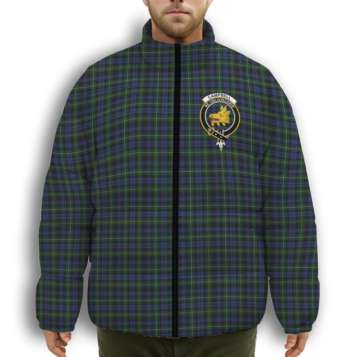 ScotsTee Shop Scottish Campbell of Argyll 01 Crest Tartan Collar Down Jacket Winter White Duck Down Plaid