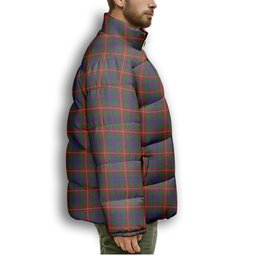 ScotsTee Shop Scottish Fraser of Lovat Crest Tartan Collar Down Jacket Winter White Duck Down Plaid