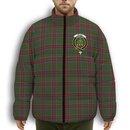 ScotsTee Shop Scottish Grant of Monymusk Crest Tartan Collar Down Jacket Winter White Duck Down Plaid
