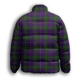 ScotsTee Shop Scottish Hay of Megginch Crest Tartan Collar Down Jacket Winter White Duck Down Plaid