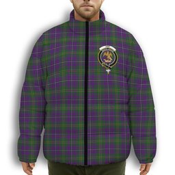 ScotsTee Shop Scottish Hay of Megginch Crest Tartan Collar Down Jacket Winter White Duck Down Plaid