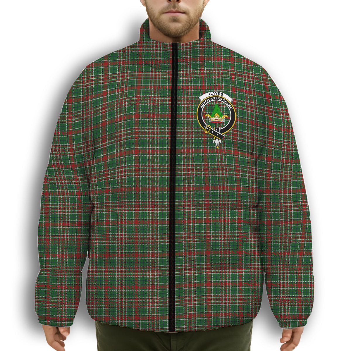 ScotsTee Shop Scottish Gayre Bodyguard 2 Crest Tartan Collar Down Jacket Winter White Duck Down Plaid