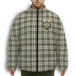 ScotsTee Shop Scottish Hay Dress Modern Crest Tartan Collar Down Jacket Winter White Duck Down Plaid
