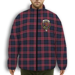 ScotsTee Shop Scottish Graham of Menteith Red Modern Crest Tartan Collar Down Jacket Winter White Duck Down Plaid