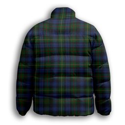ScotsTee Shop Scottish Farquharson Vestiarium Scoticum Crest Tartan Collar Down Jacket Winter White Duck Down Plaid