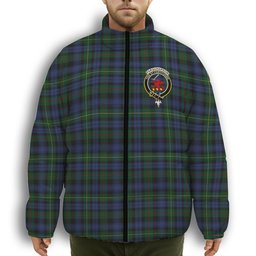 ScotsTee Shop Scottish Farquharson Vestiarium Scoticum Crest Tartan Collar Down Jacket Winter White Duck Down Plaid